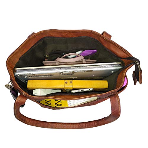 Bolso Tote de Cuero Marrón para Mujer miniatura 3