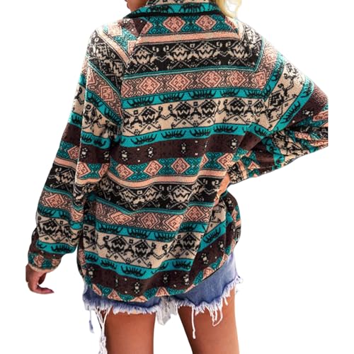 Womens Fuzzy Fleece Jacket Casual Western Aztec Print Jacket Winter Warm Long Sleeve Snap Button Down Shacket Coat4