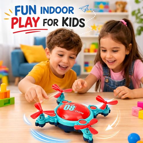 Image of DZLING Inertial Drone-shaped Stunt Car Toy - Friction Mini Flying Stunt Plane Toy for Kids, Wind Powered DroneToy, Durable Plastic, Indoor Fun Drone for Boys & Girls