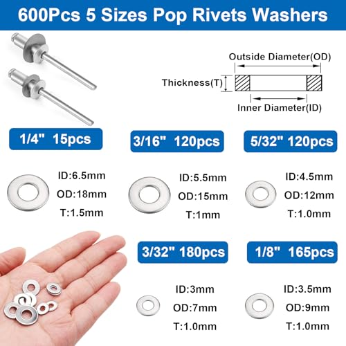 Image of smseace 1500Pcs Pop Rivets with 304 Stainless Steel Washers Assortment Kit Packed in Handheld Box 14-Sizes (3 /32 inch 1 /8 inch 5 /32 inch 3 /16 inch1 /4 inch) Assorted Blind Rivets for Metal,Furniture,Automotive,Instrument