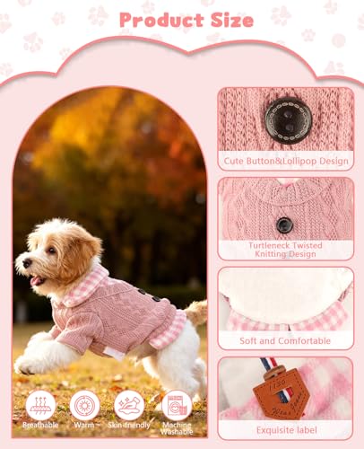 1 Pack Dog Sweaters, Warm Dog Sweatshirt Cat Clothes Cat Sweater Puppy Sweater Winter Clothes Pet Winter Coat Knitted Pet Sweater Turtleneck Dog Sweater for Cold Weather (Small, Pink) - Image 4