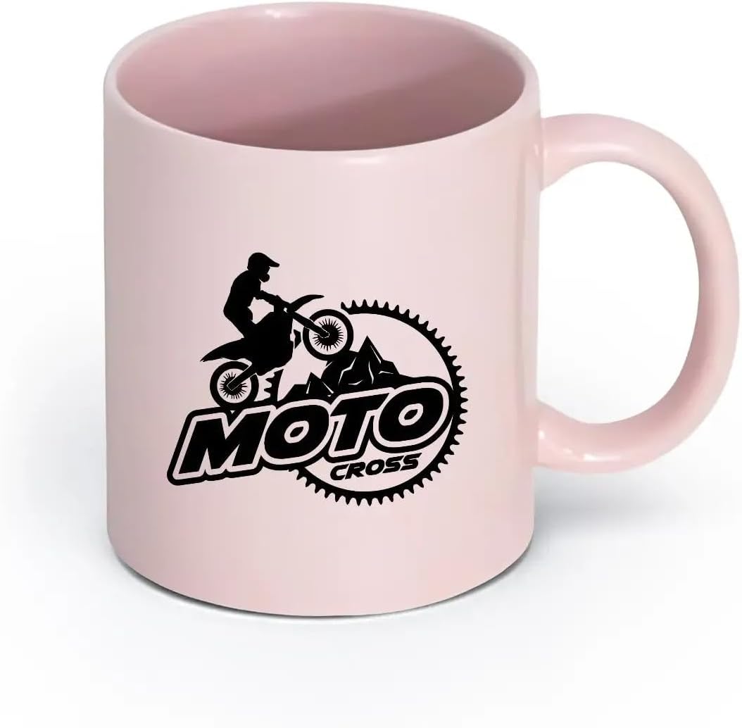 Ceramics Coffee Milk Tea Ceramic Mugs Motocross Sport Biker Racer Garage Gears （11oz/320ml） for Tea Coffee Hot Brew Pink