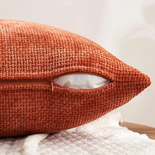 Image of MIULEE Pack of 4 Couch Throw Pillow Covers 20x20 Inch Burnt Orange Soft Decorative Chenille Pillow Covers Farmhouse Accent Cushion Covers for Boho Home Decor Sofa Bedroom Living Room
