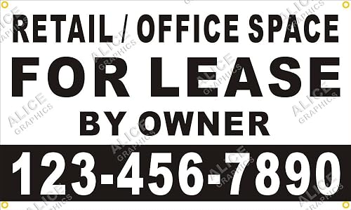 Letrero de 28 x 46 pulgadas con texto impreso personalizado para oficina de arrendamiento por propietario con tu número de teléfono (diseño #1),