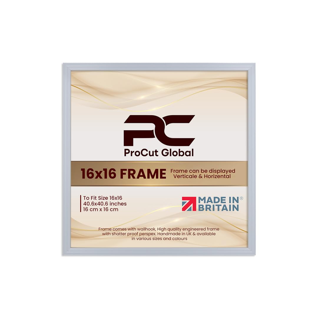 Procut Global 16x16 Light Grey Picture Frames - Classic Wooden Photo Frame with Shatterproof Perspex for Wall or Tabletop - Perfect for Posters, Certificates & Prints - Sizes & Colors Available