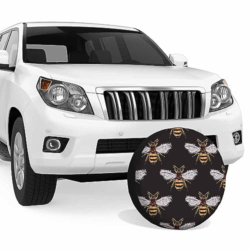 Image of Honey Bee Spare Tire Cover Embroidery and Rhinestones Wings Yellow Furry Cute Weatherproof Universal Wheel Protectors Camper Tire Covers for Trailer Rv Travel(17 inch)