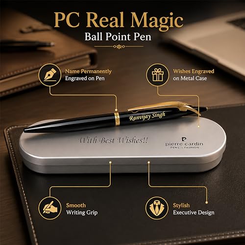 Image of SAVRI Personalized PC Black Slim Ball Point Pen - Name & Message Engraved on Case - Ball Pen with Twist Mechanism | Ideal for Festive & Corporate Gifting, Christmas, New Year | Customized Gifts
