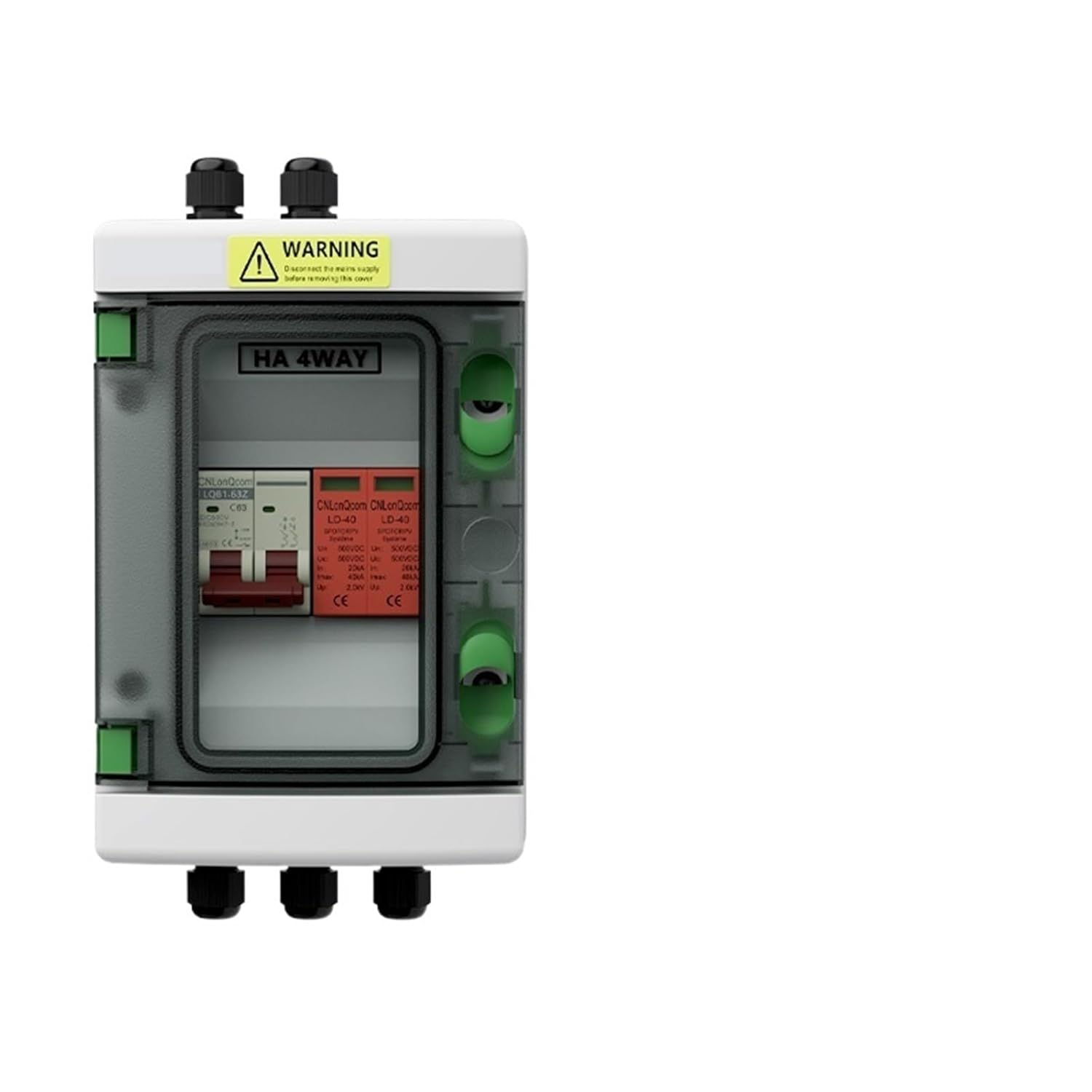 Solar Photovoltaic PV Combiner Box 1 in 1 Out DC 500V 63A with Lightning Protection MCB SPD IP65 Waterproof Box 4 Ways
