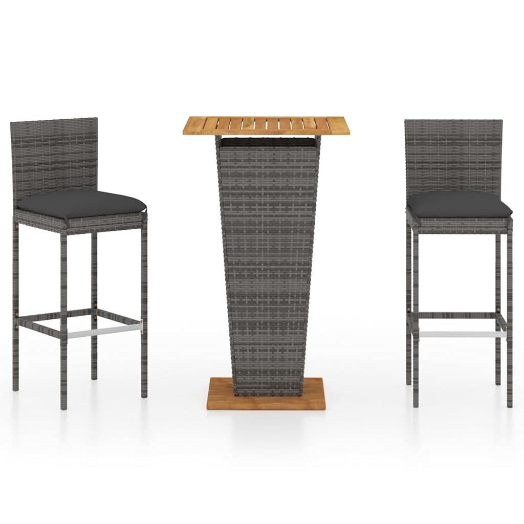 vidaXL Ensemble de Bar de Jardin 3 pcs et Coussins Résine tressée Gris
