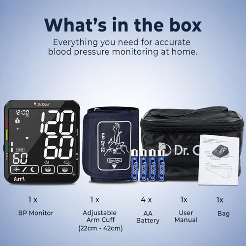 Image of Dr. Odin BP156 Touch Screen BP Monitor with Talking Function, Memory Storage, FDA Approved, Large Display, and Adjustable Cuff (22-42 cm) for Accurate Blood Pressure (Black)