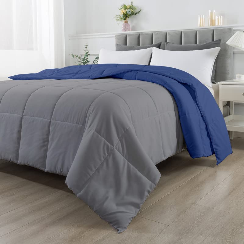 Image of Razzai Restful Sleep Microfiber Summer Season Ac Reversible Comforter 220 GSM (60 inch x 90 inch Inches /152cm x 228cm) - Single Bed Comforter|Silver /Medium Blue|
