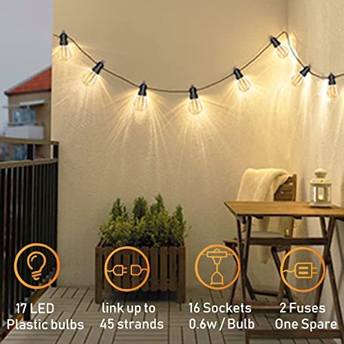 S14 48Ft Led Outdoor String Lights, Waterproof Commercial Grade Heavy Duty Hanging Patio Lights With 16 Shatterproof Led Bulbs For Backyard Garden Balcony Cafe Wedding Party And Holiday Decorations #TOP2