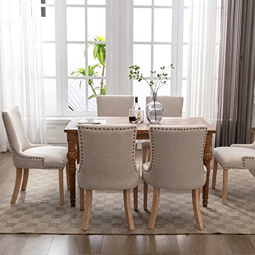 Kcc Fabric Dining Chairs Set Of 2 Upholstered Dining Room Chair With Solid Wood Legs,Modern Style Armless Chair With Nailhead Trim For Kitchen, Beige #TOP6