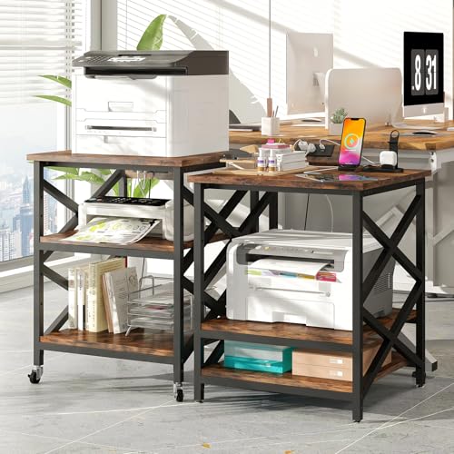 Image of METYERRY 23.6 inchx23.6 inch Large Printer Stand with Power Outlet, 3 Tier Cart