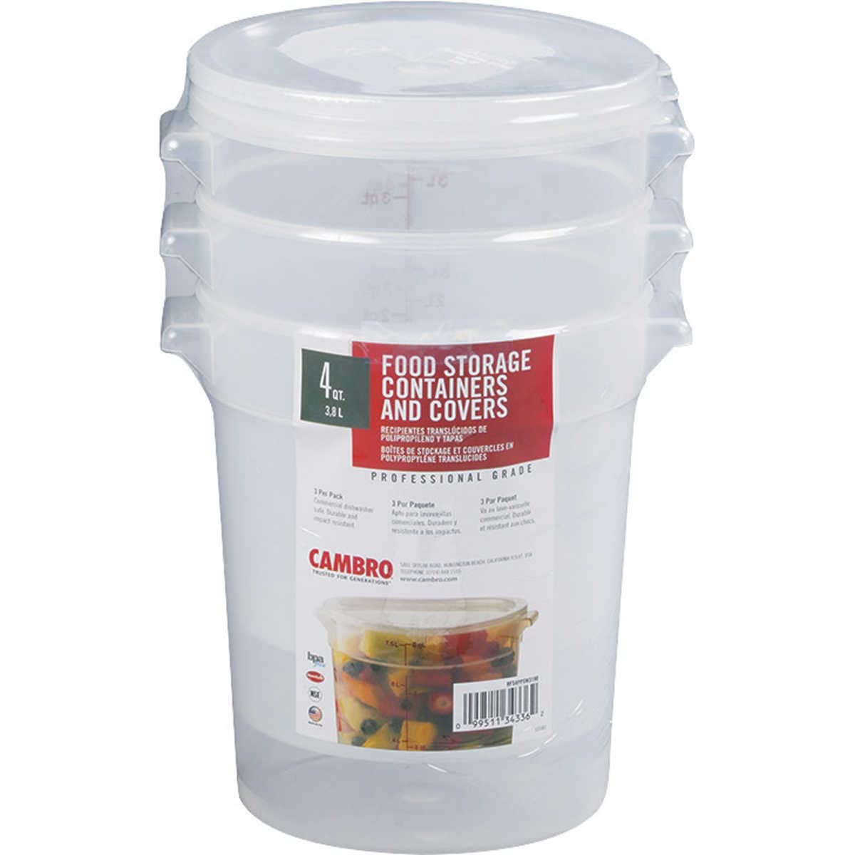 Cambro RFS4PPSW3190 4-Quart Round Food-Storage Container with Lid, Set of 3