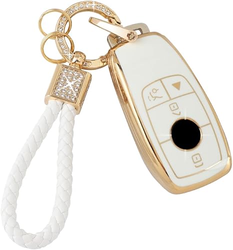 PIFOOG Funda de llavero para Mercedes TPU blanco dorado brillante accesorios para Benz GLA GLE GLB GLS GLC CLA CLS C300 AMG A E S G Class Linda