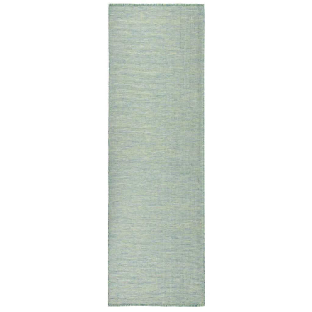Tapis de balcon résistant tissé plat turquoise 80x250 cm pour extérieur et salon
