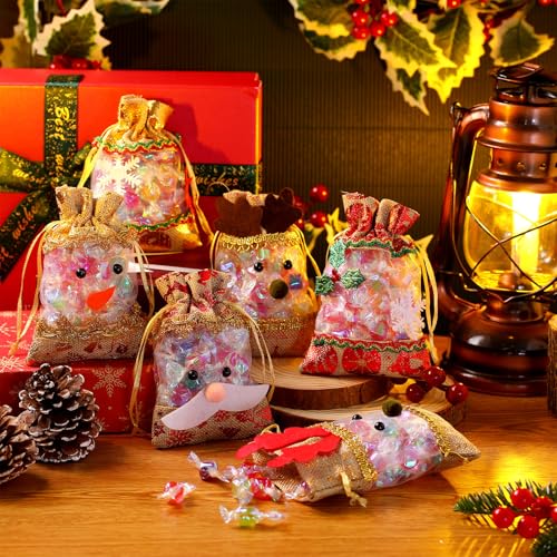 Bolsas de regalo pequeñas de Navidad de arpillera y saquitos de lino 6