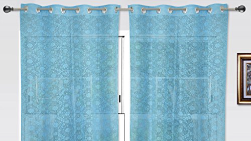 Image of Dekor World Blue Cotton Net Curtain Set (Pack of 2)-110x225cm (4x7Feet) Door Curtain