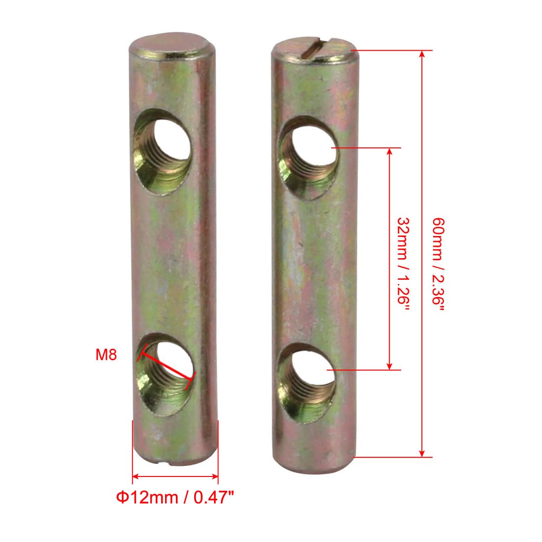 uxcell 5pcs M8x60mm Dual Hole Zinc Plated Iron Slotted Drive