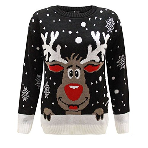 Jersey de reno Rudolf para mujer en color negro talla S/M para Navidad
