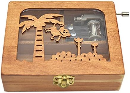 Anlydia Vintage Wooden Animal Pattern Hand Cranked Jewelry Music Box Trinket Box