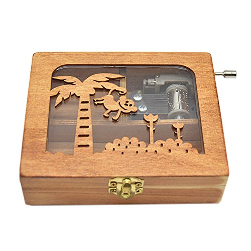 Anlydia Vintage Wooden Animal Pattern Hand Cranked Jewelry Music Box Trinket Box #TOP2