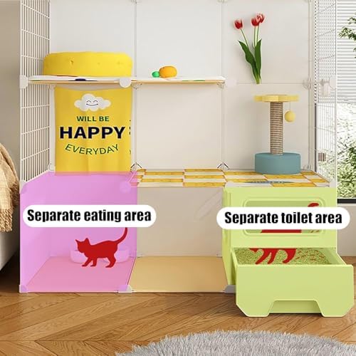 Cat Cages Indoor Litter Dog Playpens Caves Houses Box Kitten Cage Cats Outdoor Enclosures,Multi-Level Indoor Cat Cage with Enclosed Litter Box - Easy to Clean Pet House for Small Animals, Sp