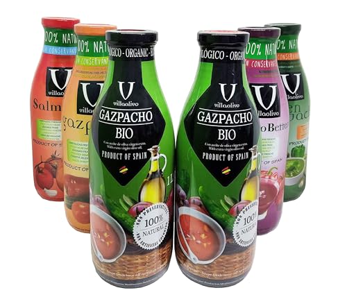 Villaolivo - Pack Gazpachos y Salmorejo 1L (6 Unidades) | 100% Natural | Sin Conservantes ni Aditivos | Variedad Gourmet Española