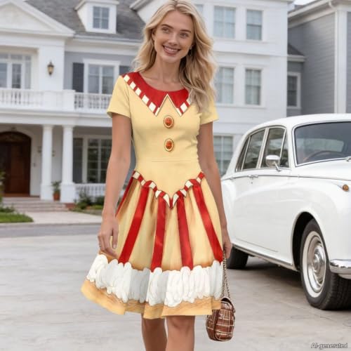 Image of AFPANQZ Womens Casual Summer Lightweight Vintage Dress Short Sleeve Midi Dress Knee-Long Luxury Formal Dress