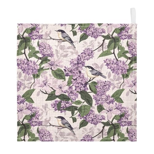 Image of vvfelixl Bloom Lilac Magno Baby Burp Cloths Baby Muslin Washcloths for Boys Girls Cotton Babys Face Towel for Newborn Infants Soft and Absorbent 11.8 X 11.8 in, 5 Pack