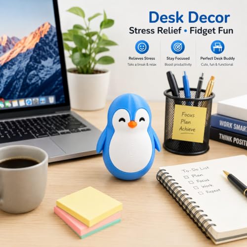 Image of Penguin Roly-Poly Toy, Wobble and Tumble Stress Relief Fidget, Fun Desk Toy for Kids and Adults (Sky Blue)