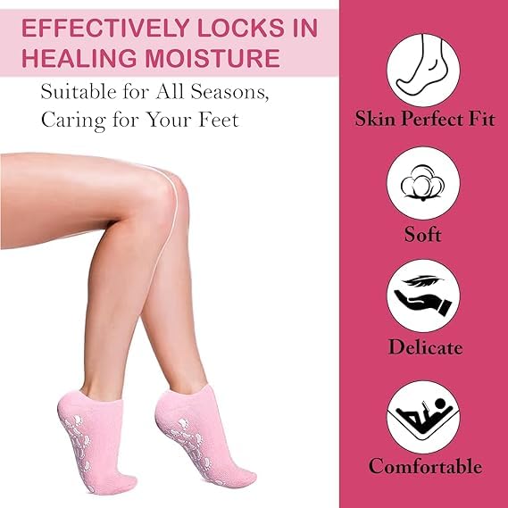 BLUE CRANE Silicone Spa Gel Socks for Cracked Heels | Moisturizing Socks for Soft Feet | Washable & Reusable | Unisex Foot Care | Pain Relief | Anti-Slip Design (Multicolor, 1 pair) 3