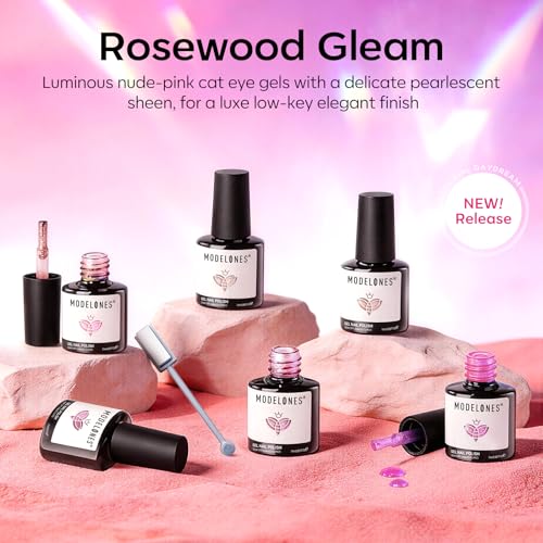 Image of Modelones Cat Eye Gel Nail Polish Set, 6 Colors Summer Neutral Nude Pink Pearlescent Glassy 9D Cateye Glitter Gel Polish kit All Skin Tones with Magnet Soak Off LED Nail Art Starter Kit DIY Salon Gift