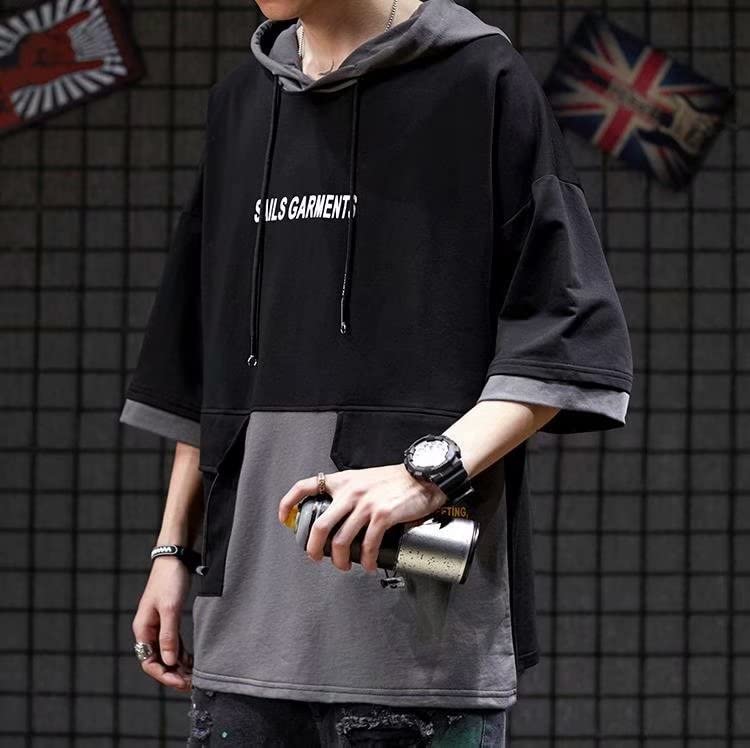 Y2K Women Men Emo Alt Grunge Hooded Shirt Tops, Short Sleeve Korean Casual Streetwear Hoodie Sweatshirt, Spring Summer3