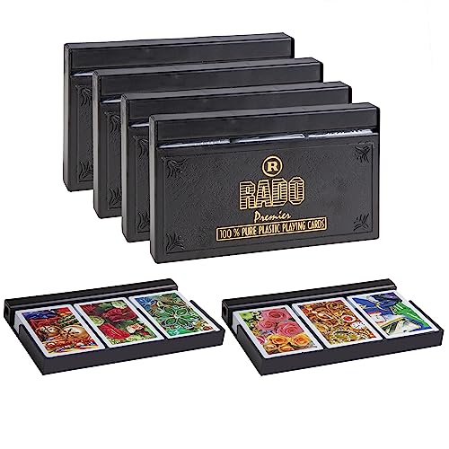 Image of RADO Switzerland Premier Plastic Playing Cards (Set of 12), Bridge Size, Multicolor Cards Packed in Three Piece PVC Containers, Cards for All Ages Used for Card Games, Poker and Rummy