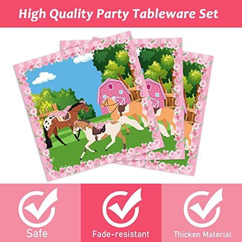 96 Pcs Horse Party Plates Napkins Tableware Set Kentucky Birthday Party Supplies Derby Disposable Paper Dinnerware Pink Cowgirl Western Theme Table Decoration Favors for Girls Baby Shower, 24 Guests