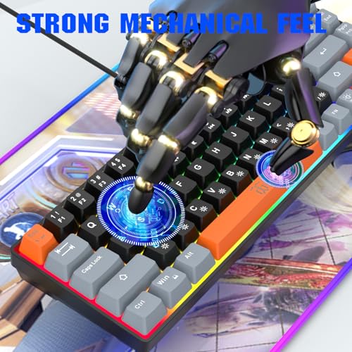 Image of Snpurdiri 60% Percent Gaming Keyboard, Compact RGB Backlit Small Gaming Keyboard for Windows, PC, Laptop (68 Keys, Black-Grey-Orange)