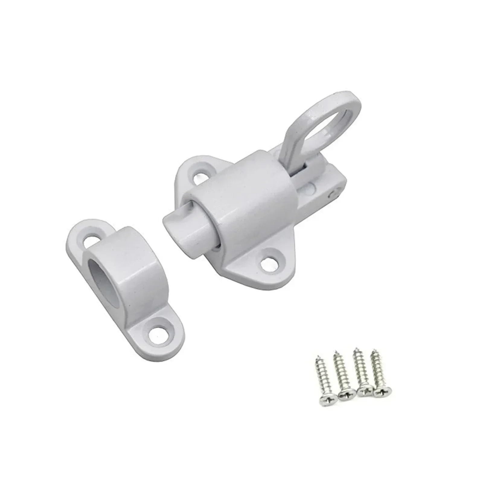 Garden Gate Lock Spring Loaded Window Door Bolt Gate Security Pull Ring Bounce Automatic Latch Lock Hook Self-Closing(White)