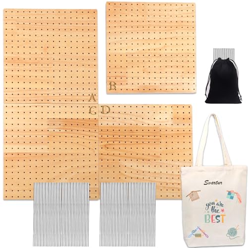 Svartur 4 Pcs (Total 17') Expandable Crochet Blocking Board with Magnetic Interior Edges, 40 Pegs, Large Blocking Boards for Crochet Projects with Pegs, Granny Square Blocking Mat Board