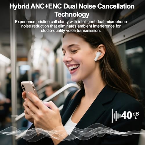 Image of Wireless Earbuds, ANC /ENC Noise Cancelling Earbuds with Touch Screen, Bluetooth 5.4 Ear Buds with LED Charging Case, 40H Stereo Sound, IPX7 Waterproof Earphones with 6 EQ Modes for iOS Android (White)