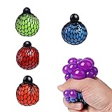 Nextnol 4Pcs Mesh Squishy Ball Rubber Stress Relief Squeezing Soft Rubber Vent Grape Ball Hand Wrist Toy Vent Toy(Red, Orange, Blue Green)