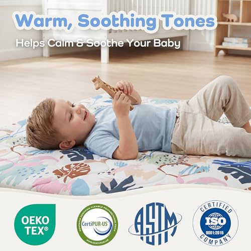 Image of 1.6 inch Thick Baby Play Mat, 71x59 Removable & Machine Washable Cover | Padded Memory Foam, Non-Slip Backing, 100% Baby-Safe Materials, Tummy Time Crawling, Outdoor, Bedroom, Living Room, Nursery