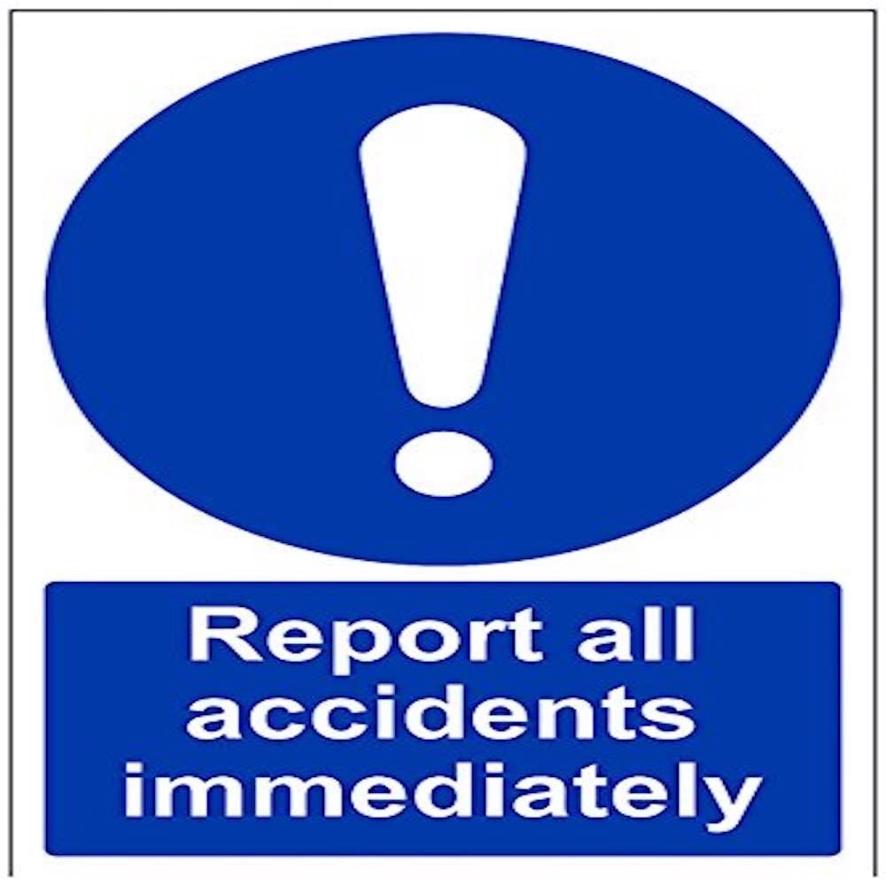 V Safety Report All Accidents Immediately Sign - 200mm x 300mm - 1mm Rigid Plastic