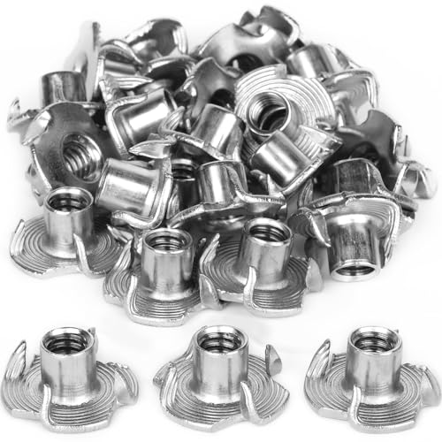 Anwenk T Nuts 1/4"-20 30Pcs 304 Stainless Steel Four-Jaw Tee Nuts For Wood,Rock Climbing Holds cover