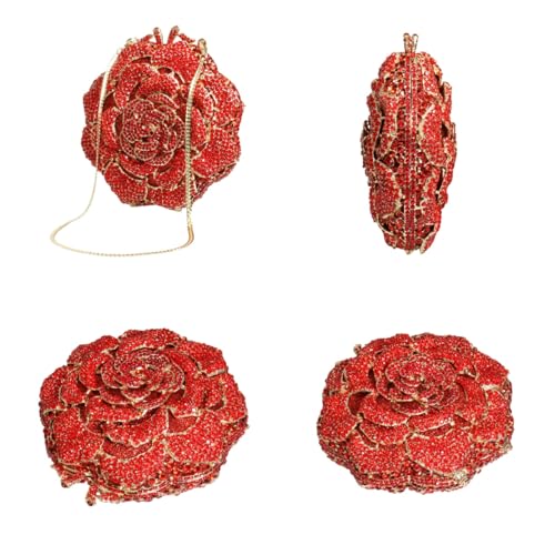 Image of RomanticDesign Women Round Rose Flower Rhinestone Clutch Bag Elegant Crystal Bride Purse for Evening Party Prom Wedding