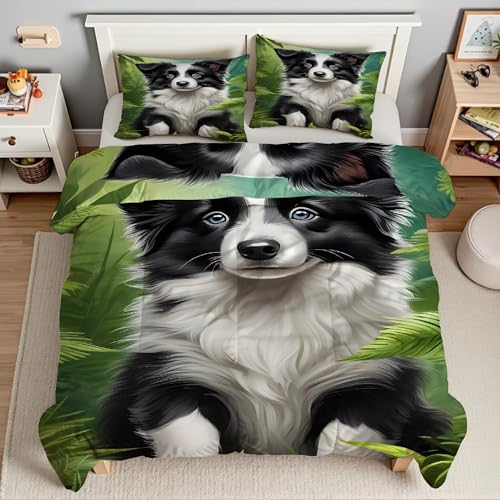 Piumino Matrimoniale Cane Da Pastore Trapunte Bosco Piumone Imbottito Resistente Lavabile, Super Morbida Trapunta, piumini 220x240 cm in Microfibra Reversibile e 2 Federa 50x80 cmT365