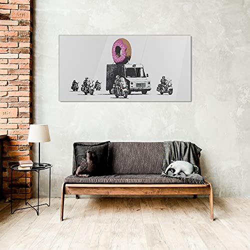 Coloray Beeld Op Glas Glas Printen 100x50cm Foto Image Gehard Glas Interieur Decoratie Muur Decoratie Glas Schilderij - Donuts Police Banksy - Afbeelding 5