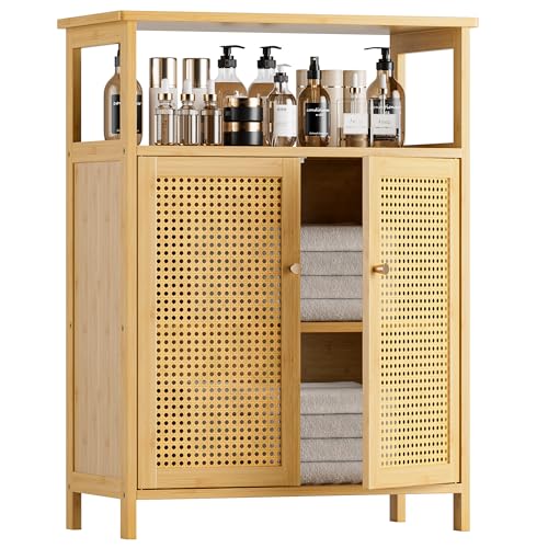 HITNET Rattan Badezimmerschrank, Bambus Badschrank mit Doppeltür,...