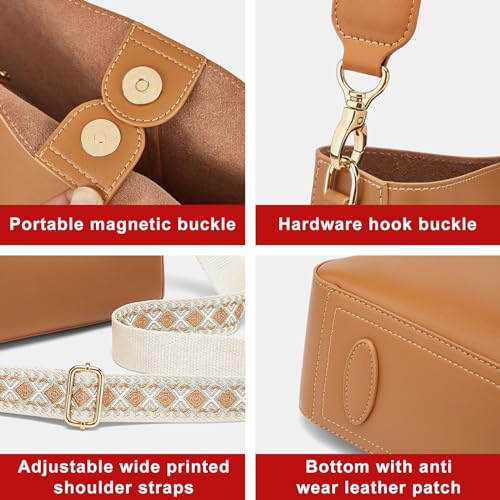 Image of Crossbody Bag Purse for Women Genuine Leather Ladies Handbag Hobo Shoulder Bag with Adjustable Strap Brown